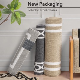 Creative Home Ideas – Tufted Runner - Double Line Border Rug - Modern Home Décor - Washable Rug - Accent Carpet for Entryway & Hallway - Measures 26" x 60" - Berber and White