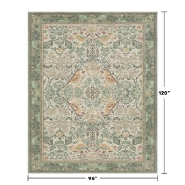 Hazo Haus Washable Floral Bird Rugs for Living Room - Sage Green 8x10 Area Rugs for Bedroom Under Bed, Dining Room Kitchen Table Rug for Under Table, Nature Botanical Decor, Stain Resistant Non-Slip
