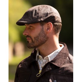 WALKER AND HAWKES - Premium Olive British Wax 6-Panel Bernard Duckbill Waterpoof Flat Cap Unisex - Brown - Medium (58cm)