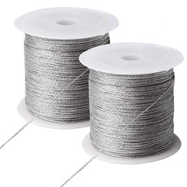 Pengxiaomei 218 Yards/656 Feet Metallic Cord, 2 Spool Metallic Thread Silver Jewelry Thread Silver Craft String Tinsel String Craft Making Cord(0.5mm)