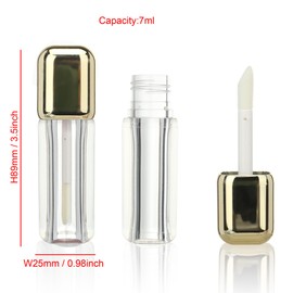 COSIDEA 14pcs Gold 7ml Square big brush wand lip gloss tubes container for DIY lipgloss bottles with large doe foot applicator