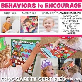 Mini Milestones Potty Training Sticker Chart - Teeth Brushing - Sticker Behavior Reward Chart for Toddlers by Lil ADVENTS - Motivation Stickers, Badges, Kids Crown - Set of 2 - Dinosaurs