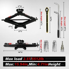 YATOINTO Car Scissor Jack for Tessla, Portable Tire Changing Kit Includes 5512 LBS/2.5 Ton Black Scissor Jack Socket Drill Adapter Jack Pad Ratchet Wrench, for Model Y Model 3/S/X