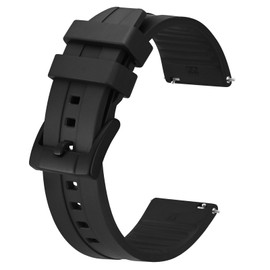 BISONSTRAP Classic Watch Bands 22mm, Fluororubber (FKM) Rubber, Watch Replacement Straps for Men and Women, Heavy Duty Clasp, Black (Black Buckle)