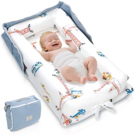 Baby Lounger for Newborn to Toddler 0-24 Months - Portable Infant Lounger Bed with Breathable Cotton, Adjustable Size & Lengthen Space Travel Strap for Home, Outdoor (4.Car)