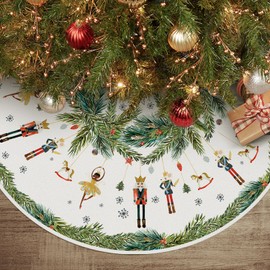 Artoid Mode Leaves Nutcracker Snowflakes Christmas 36 Inches / 91 cm Christmas Tree Skirt, Star Christmas Tree Skirt for Holiday Party Decoration