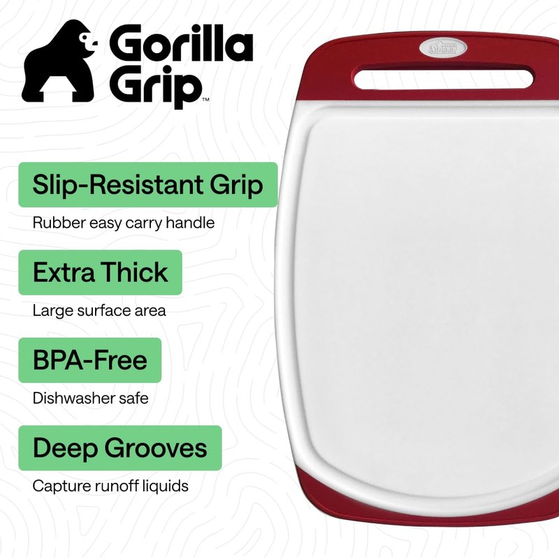 GORILLA GRIP BPA-Free Reversible Kitchen Cutting Board Set of 3,