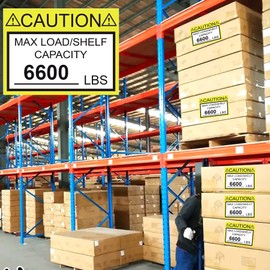 Pallet Rack Capacity Labels 3×4 Inch Caution MAX Load/Shelf LBS Warning Stickers - 25 Pack Industrial Strength Sticker for Warehouse Weight Safety Cross Beam Safety Bright Warning Stickers,Forklift