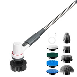 AQQA 8-in-1 Electric Aquarium Cleaning Kit Cordless Rechargeable Glass Scrubber IPX9 Waterproof Handheld Fish Tank Cleaner Powerful Algae Scraper & Cleaning Brush Set (Grey)