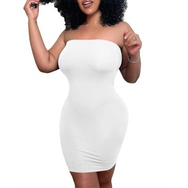 Mokoru Women's Casual Basic Bodycon Tube Top Sexy Strapless Club Party Mini Dress, Medium, White