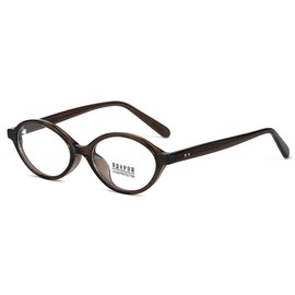 moomoobird Blue Light Glasses Women Men Oval Small Glasses Frame TR90 Retro Glasses Acetate Temple, Brown With Clear