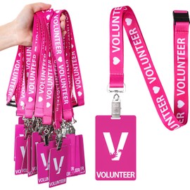 Colarr 25 Pack Volunteer Lanyard with PVC Plastic Card Pass Volunteer Badges ID Breakaway Lanyard for Events Fundraising Church, Events, School Volunteer (Pink)