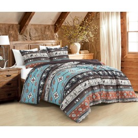 Chezmoi Collection Sawyer 3-Piece Southwestern Cowboys Rodeo Comforter Set - Multicolor Blue Brown Beige Clay Printed Washed Microfiber Bedding, King