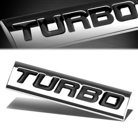 Car TURBO Emblems Badges Metal Vehicle Decals Bumper Sticker Cool Car Exterior Accessories Replacement Compatible with Motorcycle SUV Pickup Truck, Polished Black