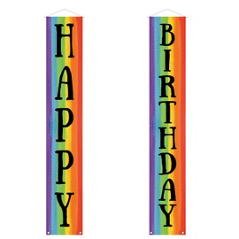 Jiudungs Gay Pride Brithday Decoration Outdoor Colorful Happy Birthday Banner for Front Porch Door Rainbow Birthday Party Decoration and Supplies for Home