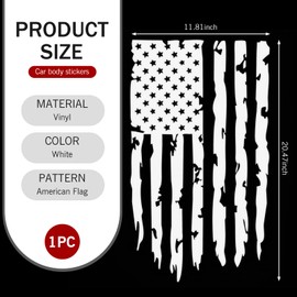 Distressed American Flag Vinyl Decal, 20.4" x 11.8" Waterproof Sun-proof Self-adhesive Tailgate Body Decoration, Compatible with Most Pickup- Rear Graphic USA, US Flag Car Sticker (White)