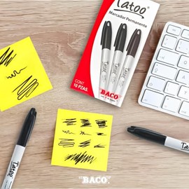 Baco | Marcador Permanente Tatoo Punto Fino Negro - Caja con 10 Marcadores