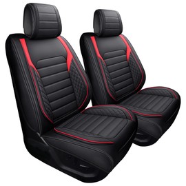 YIERTAI F150 Seat Covers Compatible with Ford F-150 for 2009-2025 F150 2017-2025 F250 F350 F450 Crew Cab Supercab Super Duty King Ranch Lariat Limited Waterproof Leather(2 PCS Front/Black-Red)