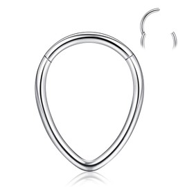 BodyBonita 16G Teardrop Septum Rings - G23 Titanium Nose Rings Hoops Seamless Hinged Cartilage Conch Daith Helix Rook Earrings Piercings Septum Jewelry for Women Men Silver 8mm