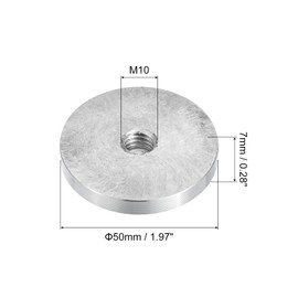 sourcing map M10 Thread 50 mm Diameter Round Shape Aluminium Disc Hardware 1 Piece, Aluminium Circle Disc Glass Plate Adapter for Glass Table