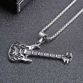 STARCHENIE Guitar Pendant Necklace for Men Stainless Steel