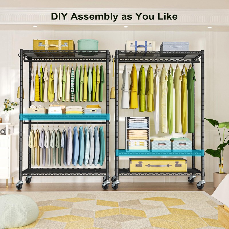 FUTASSI P3 Plus Rolling Clothes Rack, Clothing Racks for Hanging