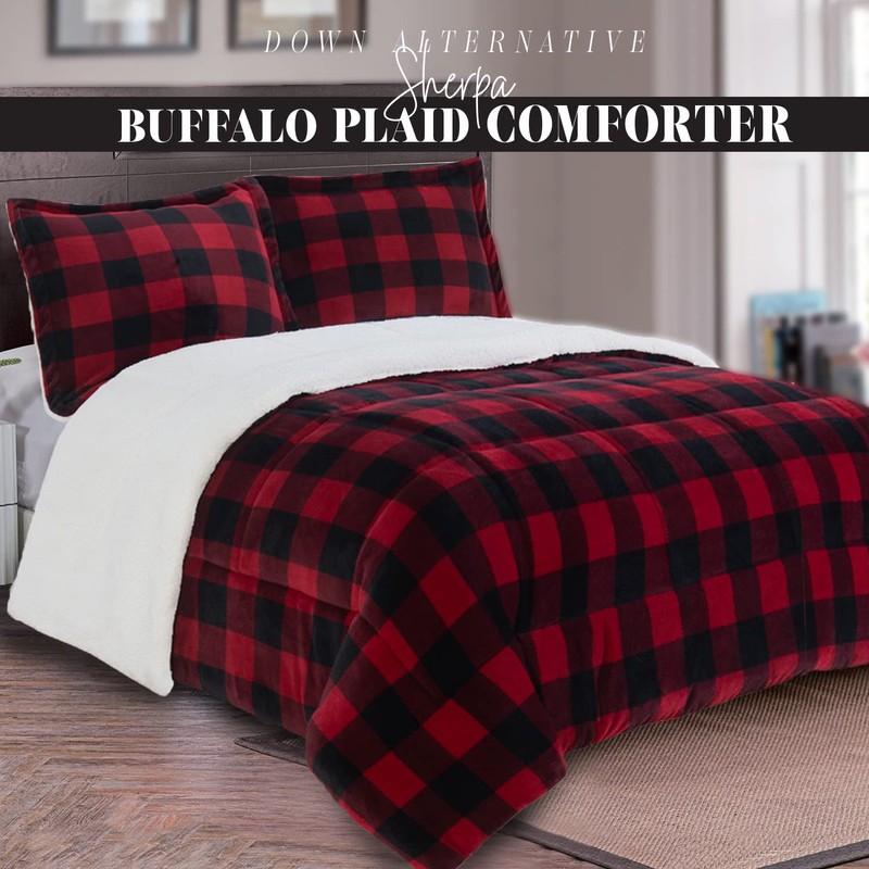 Elegant Comfort 3-Piece Buffalo Lodge-Plaid Comforter Set, Luxurious, Heavyweight, All