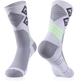 RANDY SUN Waterproof Athletic Socks, Women's Breathable Running Cycling Biking Climbing Fishing Mid Calf Socks, 1 Pair-White&Gray&Fluorescent Small