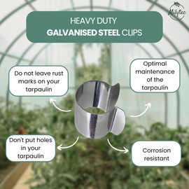 Pack of 50 Greenhouse Clips, Diameter 25 mm, Galvanised Steel, Metal Fixing Clips for Greenhouse Tarpaulin Tunnel for Garden, Seeding and Planting Protection, Wind and Storm Resistance