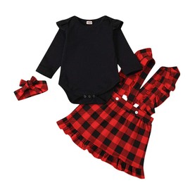 Conjunto de falda de algodón para bebés y niñas, Pelele negro., 3-6 Meses