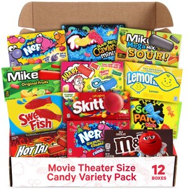 Movie Theater Candy Variety Pack - Candy Box of Milk Chocolate, Hard Candy, Gummies and More,12 Count
