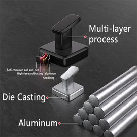 YESENT Aluminum Alloy Heavy-Duty Sticky Hook Bathroom Towel Hook Door-Mounted Sticky Clothes Hook Wardrobe Sticky Hook no Drilling and no Damage to The Wood Board (Black 2 Pack)