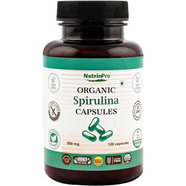 NURTINPRO USDA Spirulina Capsules - 100% Pure Supplement Non-GMO Ten Chemical Free 120, 1 Count / NURTINPRO USDA 스피룰리나 캡슐 - 100% 순수 보충제 비-GMO 텐 프리 화학 물질 120, 1개