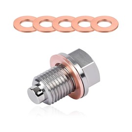 Gasedin Magnetic Oil Drain Plug, M12×1.75 Stainless Steel Aluminum Sump Drain Nut Bolt with 5 Gaskets, Leak-Proof Reusable Car Engine Oil Drain Plug Replacement for Most Cars