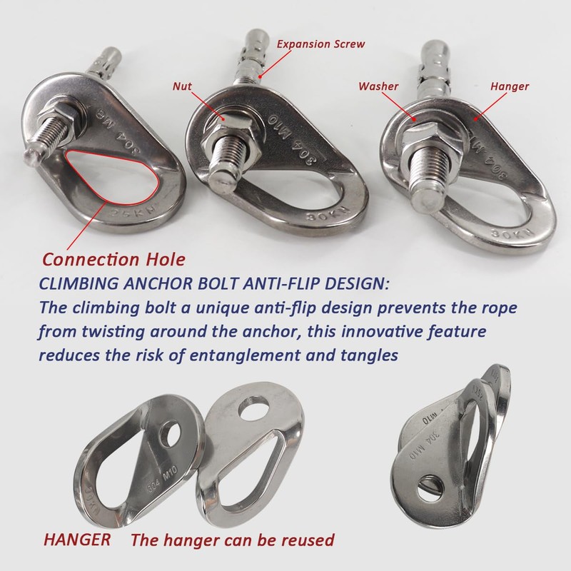 304 Stainless Steel Climbing Bolt Kit, Heavy-Duty Climbing Hanger 1/2"-for
