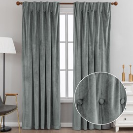 BRIGHTSHEER Dark Grey Velvet Curtains 2 Panels, Room Darkening Rod Pocket Insulated Curtains for Bedroom, Living Room, Luxury Room Darkening Window Treatments Drapes, W52 x L63 inches
