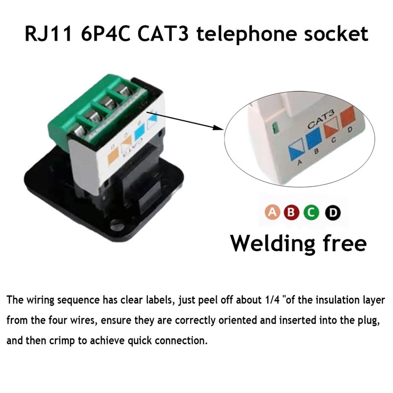 PENGLIN 2PCS RJ11 6P4C Panel Mount Connector, Solderless RJ11 CAT3
