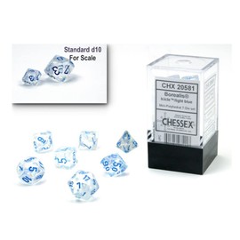 Chessex Dice Set – 10mm Borealis Light Blue Luminary Polyhedral Dice Set – Dungeons and Dragons D&D DND TTRPG Dice – Includes 7 Dice - D4 D6 D8 D10 D12 D20 D%, (CHX20581)