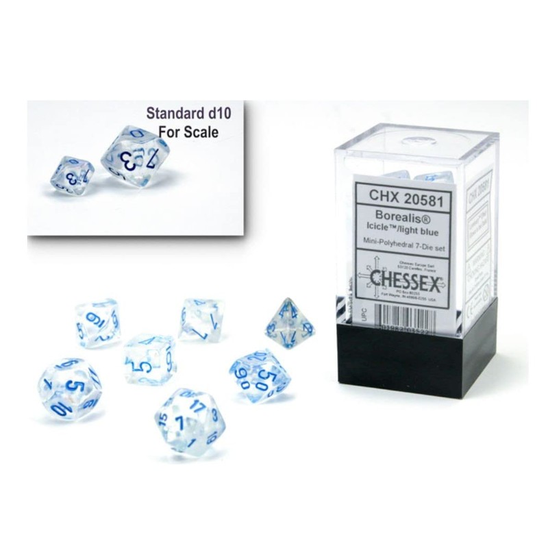 Chessex Dice Set – 10mm Borealis Light Blue Luminary Polyhedral