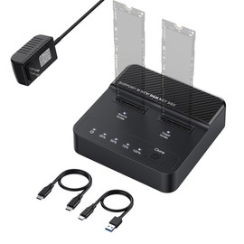 Dual Bay NVMe M.2 SSD Docking Station, USB 3.2 Gen2x2 20Gbps Offline Clone Duplicator, External SSD Enclosure for NVMe M Key B&M Key,Support 2230 2242 2260 2280 22110 SSDs