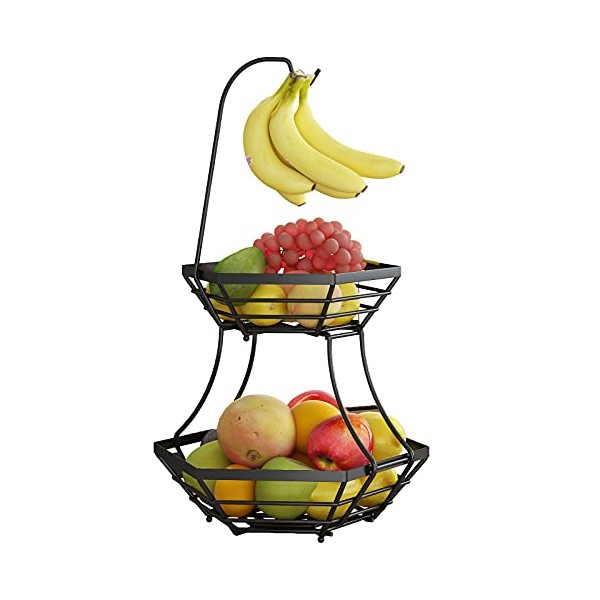 LEGUANG 2 Tier Fruit Basket Bowl with Banana Hanger for