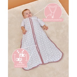 molis&co - Baby Sleeping Bag 2.5 TOG - All-Year Sleeping Bag - Baby Sleeping Bag Newborn - Premium Muslin, Sleeveless Winter Sleeping Bag Padded - Premium Quality - Floral Pink (85 cm)