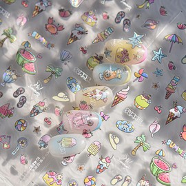 5D Embossed Nail Stickers Decal Summer Food Nail Designs Nail Art Supplies Gel Nail Sticker Self-Adhesive Nail Decorations for Nail Art DIY Nail Art Accessories