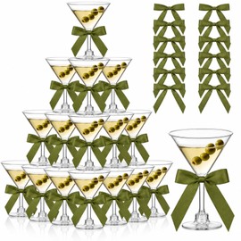 Rtteri 36 Pcs Sage Green Plastic Martini Glasses with Ribbon 5 oz