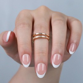 LY LANYOS Press On Nails Short Almond, Fake Nails, Glue on Nails, Reusable Supremely Fit Glossy Stick on nails with Nail Glue in 16 Sizes, 32 Pcs, White French