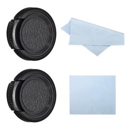 PATIKIL 27mm Lens Cap Set of 2 Side Pinch Snap Camera Lens Cover with Cleaning Cloth Compatible with 27mm Thread Universal DSLR Lens (Black)