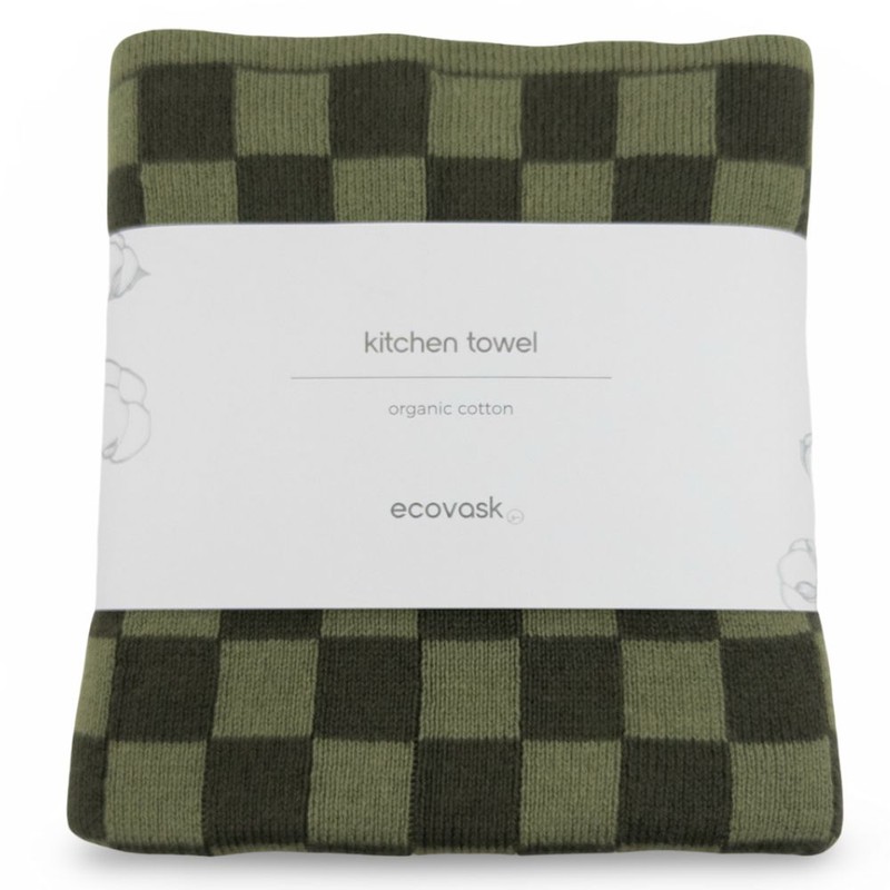 Ecovask Kitchen Tea Towel Single Organic Cotton, Navy Cornflower Chequer