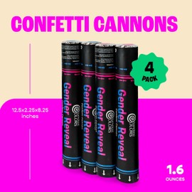 Chameleon Colors Gender Reveal Confetti Cannons - 2 Pink & 2 Blue Confetti Blasters - Biodegradable - Non-Toxic - Gender Reveal for Boy & Girl