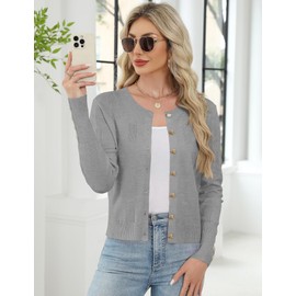 EFFAN Women's Lightweight Cardigan, Long Sleeve Cardigan, Classic Crew Neck Knitted Jacket, Button Placket, Winter Jacket, Cardigan for, lightgrey, XL