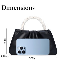 YYW Women Evening Bags Pearl Clutch Purses Soft Leather Ruched Crossbody Handbags for Wedding Bridal Party, Black, One Size, Classic